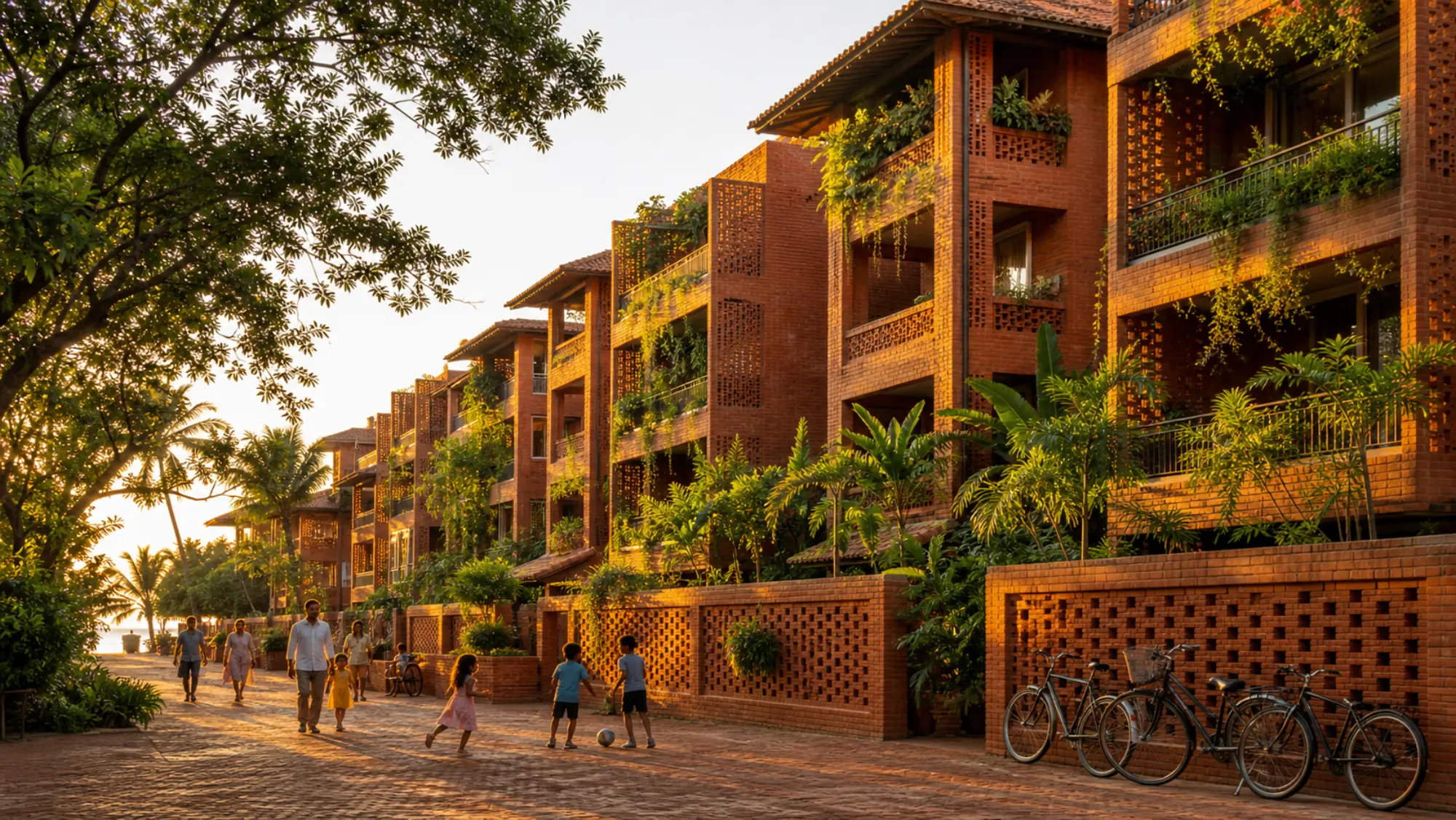 Concept for shaded laterite courtyards and residences